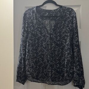 Theory Black and Gray Patterned Blouse 100% silk